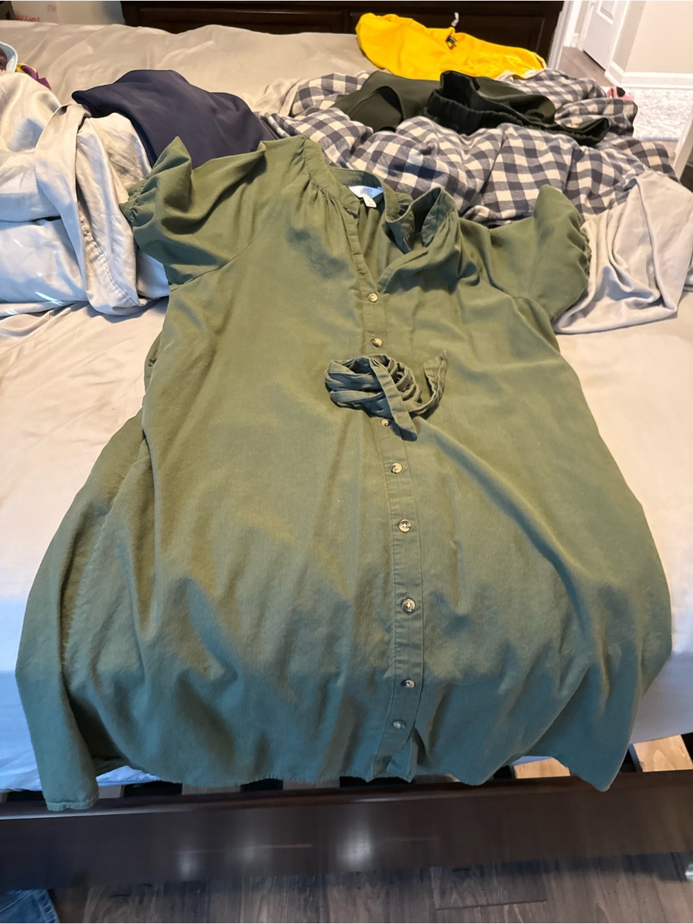 Time and Tru Olive Green Button-Front Dress
